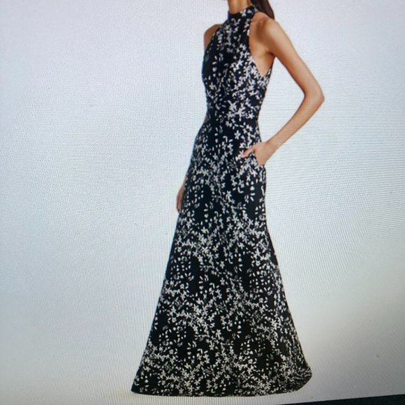 ML Monique Lhullier Dresses & Skirts - ML Monique Lhuillier Dress Size 10 Black w/white & silver flowers